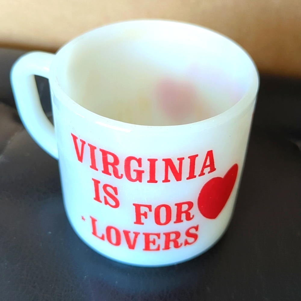 White milk glass Virginia is for Lovers Federated mug
